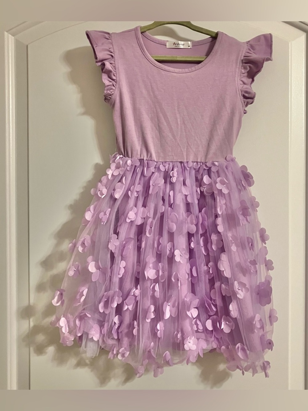 Arshiner Girls Sz 90 (US‎ 2T) Lavender Dress Tulle Skirt Floral Appliqués